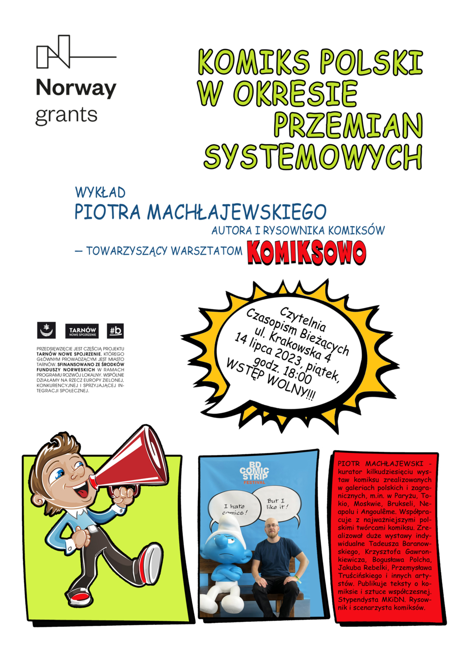 Plakat wykładu "Komiks polski w okresie przemian systemowych"